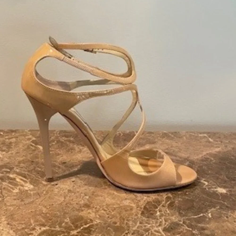 Jimmy Choo LANCE Nude Patent Leather Sandals – Sz 7.5